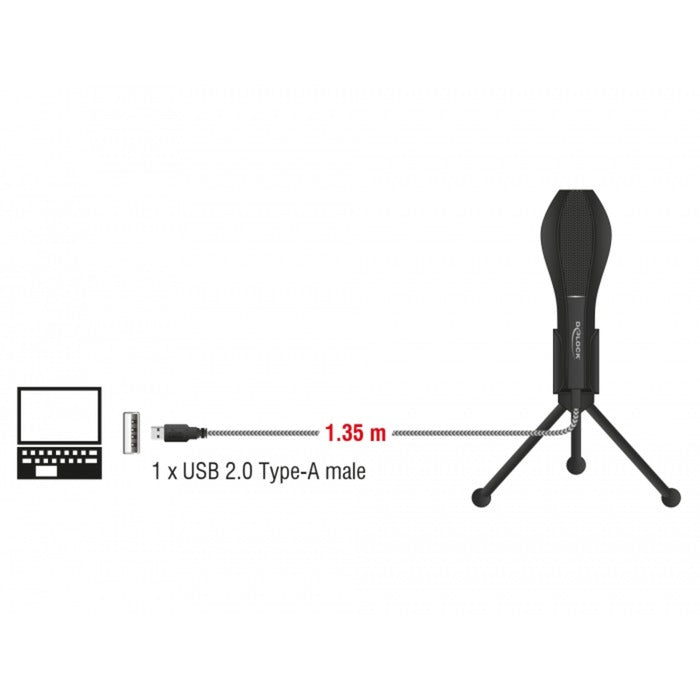 Delock Microfono a condensatore USB (nero, con supporto da tavolo)