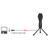 Delock Microfono a condensatore USB (nero, con supporto da tavolo)