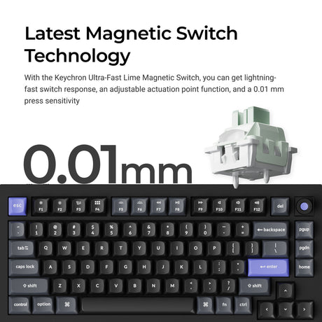 Tastiera Keychron q1 he 8k con interruttore magnetico (bianca, layout us (qwerty), lime ultraveloce, 75%, rgb, hot swap, 8k)