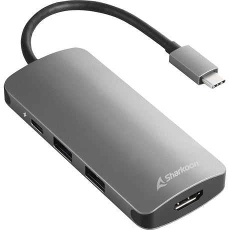 Docking station adattatore multiporta Sharkoon USB 3.0 tipo C (grigio scuro, HDMI, USB-C 3.2 (5 Gbit s), 3x USB-A 3.2 (5 Gbit s), microSD, SD)
