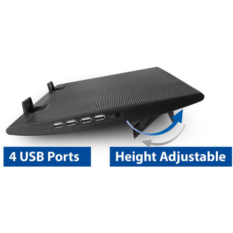 Supporto per laptop Act Connectivity, con ventola, regolabile in altezza in 2 posizioni (nero, hub USB 2.0 a 4 porte)