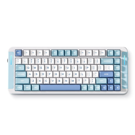 Tastiera meccanica personalizzata Mchose x75 v2 blue icy creamsicle (bianca, layout us (qwerty), kailh box icy creamsicle, 75%, rgb, hot swap, double-shot pbt, wireless | bluetooth | usb-c)