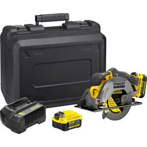 Sega circolare manuale Stanley fatmax v20 18v (giallo nero, custodia, 2 batterie (2.0ah) e caricabatterie (4a) inclusi)