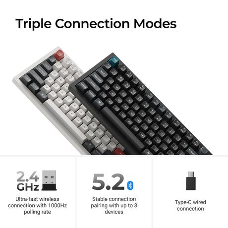 Tastiera meccanica personalizzata wireless Keychron q6 ultra-p1 8k (bianca, layout us (qwerty), pompon in seta rosso, 100%, rgb, hot swap, 8k, 2,4 ghz bluetooth 5.2 usb-c)