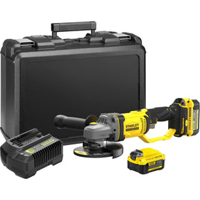 Smerigliatrice angolare Stanley fatmax v20 18v (giallo nero, custodia, 2 batterie (4.0ah) e caricabatterie (4a) inclusi)