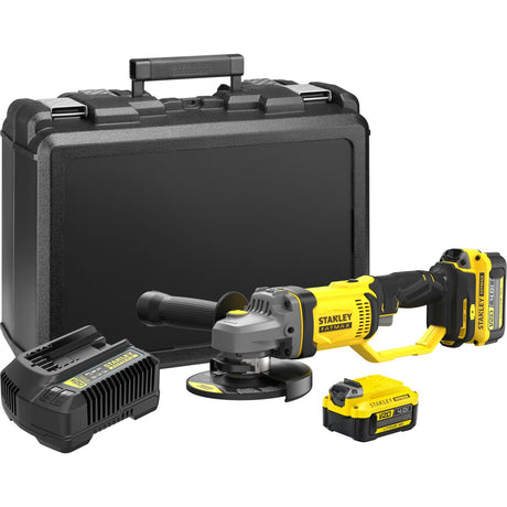 Smerigliatrice angolare Stanley fatmax v20 18v (giallo nero, custodia, 2 batterie (4.0ah) e caricabatterie (4a) inclusi)