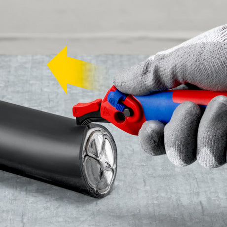 Coltello per cavi Knipex, con pattino scorrevole (rosso blu)