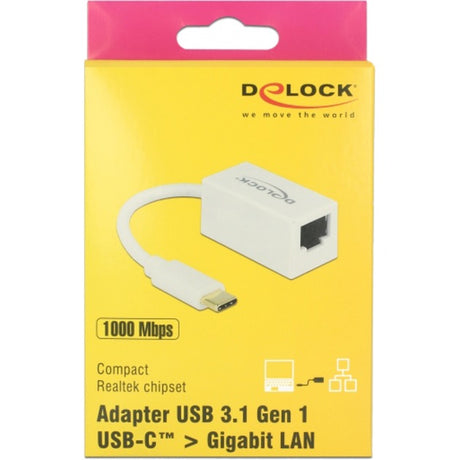 Delock superspeed USB-C (USB 3.1 gen 1) maschio > adattatore compatto gigabit LAN 10 100 1000 Mbps (bianco, 0,135 metri)