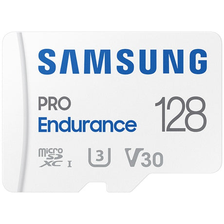 Scheda di memoria Samsung pro endurance microSDXC (2022) da 128 GB (bianca, UHS-I U3, classe 10, V30, incluso adattatore SD)