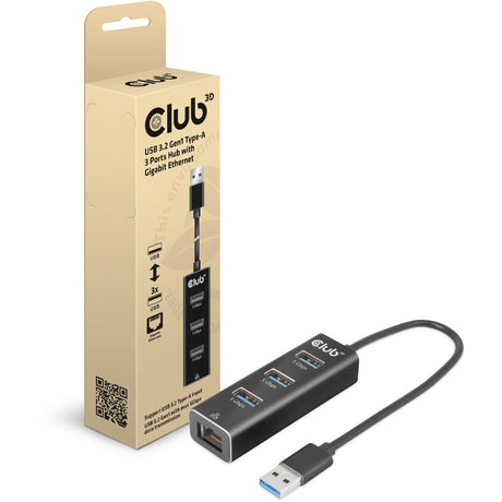 Club 3D USB-A 3.2 Gen1, hub a 3 porte con docking station Gigabit Ethernet (nero)