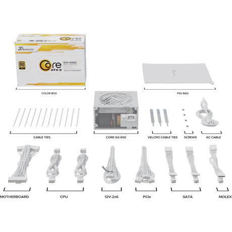 Alimentatore modulare stagionale core gx-650-v2-white da 650 watt (bianco, 1x 12v-2x6, 2x pcie)