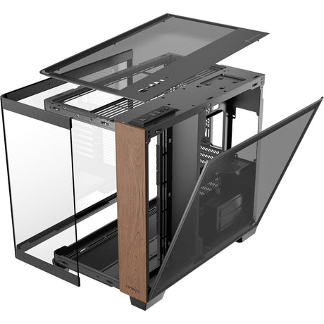Custodia midi tower Antec c8 in legno curvato (colore legno nero | 2x USB-A | 1x USB-C | vetro temperato)
