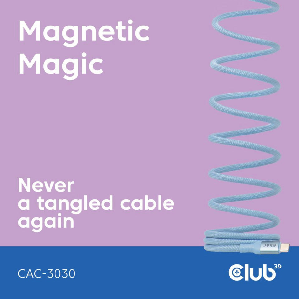 Club 3D USB-C Bobina magnetica 240 W PD3.1 Cavo blu, cavo da 2 metri (blu)