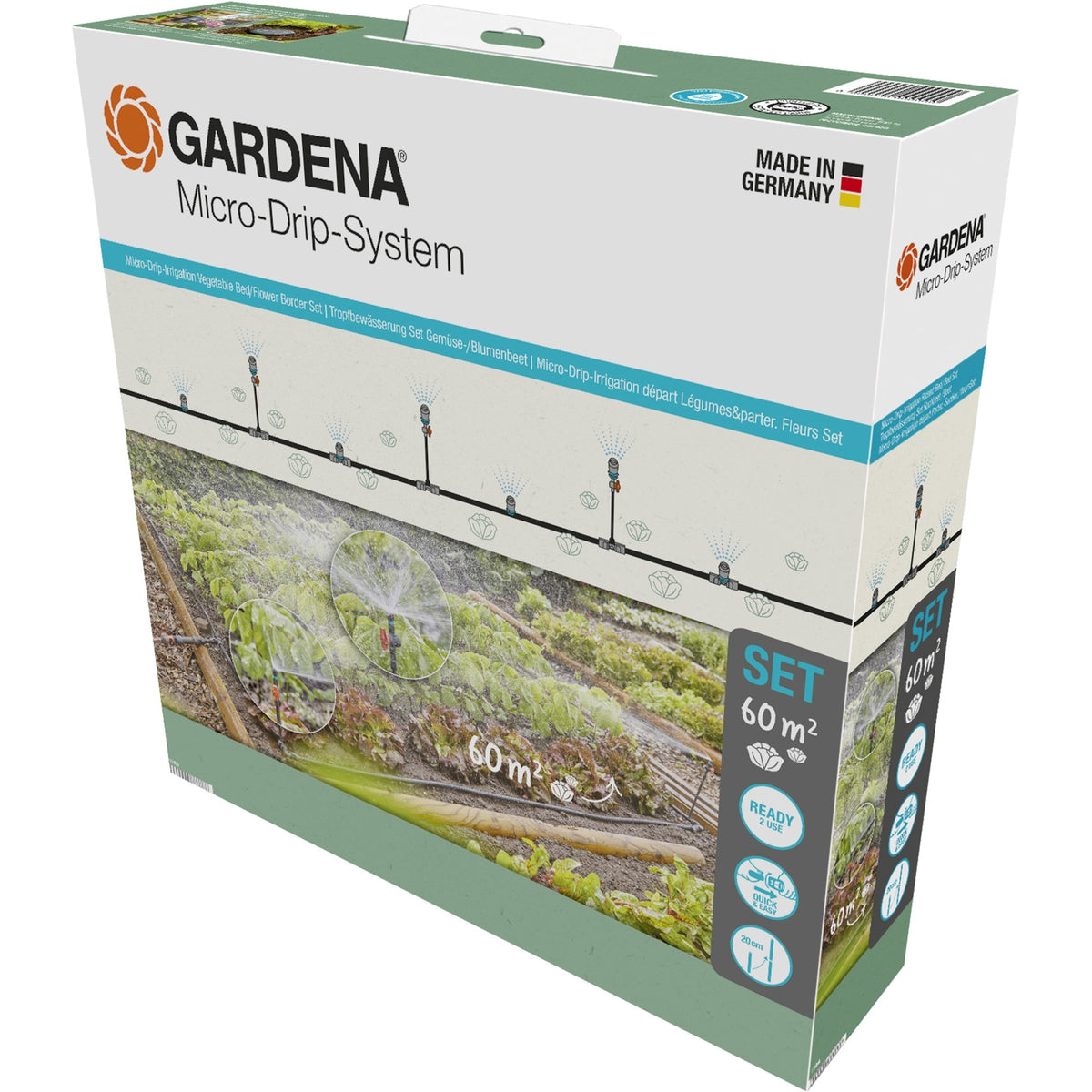 Set per aiuola per orto con microirrigazione a goccia Gardena (60 m²) gocciolatore (nero grigio)
