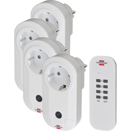 Set interruttore wireless Brennerstuhl RC CE1 4001, set di 4 prese wireless (per interni, con trasmettitore portatile e maggiore protezione da contatto) bianco