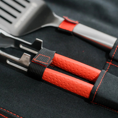 Kamado Joe Krafted Steel Grill Tools Set di accessori Posate per grill (3 pezzi, include borsa per il trasporto in tela)