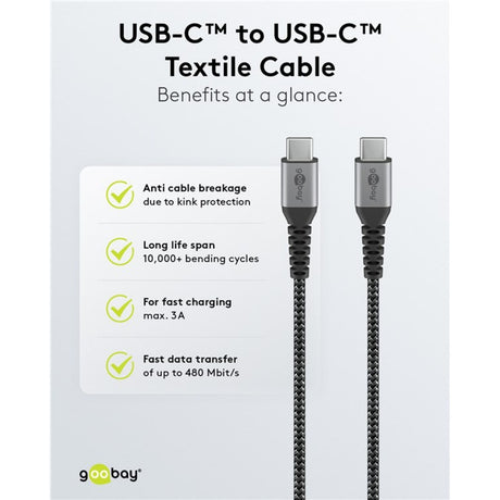 Caricabatterie rapido Goobay USB-C nano (65 W) e cavo tessile USB-C (nero, 1 metro)