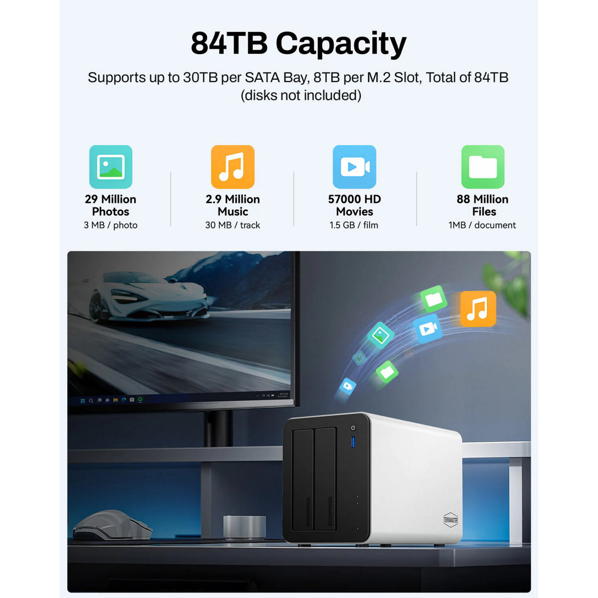 Terramaster f2-425 plus nas (bianco, 2x 5GBe, HDMI, USB)