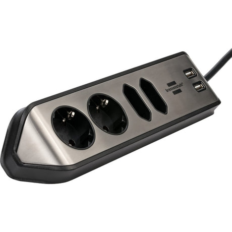 Brennerstuhl ®estilo listello di connessione angolare con funzione di ricarica USB a 4 vie 2 prese di protezione 2 euro argento nero