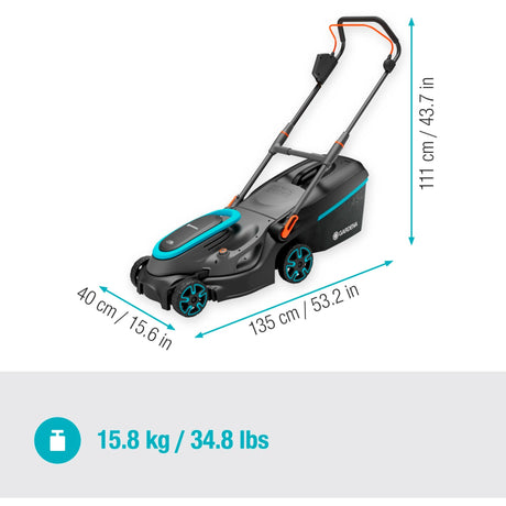 Gardena powermax 37 36v p4a pronto all'uso - tosaerba a batteria - 37 cm - incl. 2 batterie