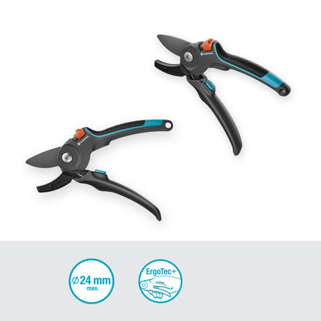 Forbici da potatura Gardena premiumcut pro per legno secco con taglio a incudine (grigio turchese, diametro taglio 24 mm)