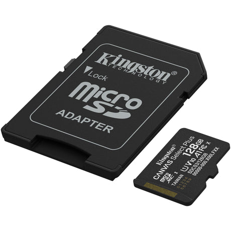 Scheda di memoria MicroSDXC Kingston Canvas Select Plus da 128 GB (nera, UHS-I U1, Classe 10, V10, incluso adattatore SD)