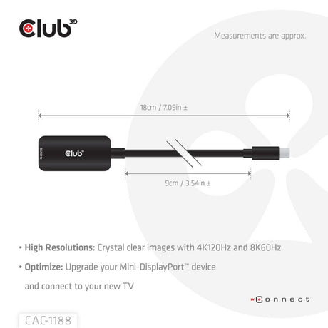 Adattatore Club 3D Mini Displayport 1.4 a HDMI 8K60Hz MF (nero)