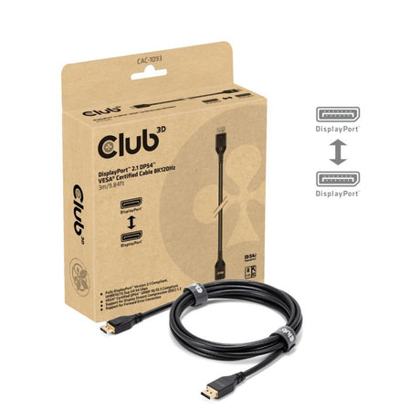 Cavo certificato Club 3D DisplayPort 2.1 Vesa DP54 maschio-maschio (nero, 3 metri, 4K 240Hz, 8K 120Hz, 54Gbps)