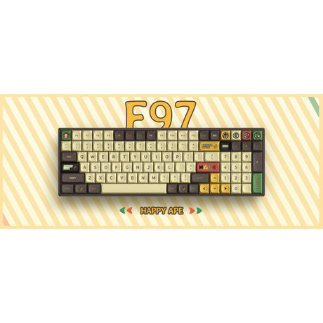 Tastiera meccanica wireless Iqunix f97 happy ape (marrone, layout us (qwerty), ttc Holy Panda, 96%, LED rgb, hot-swapable, pbt, 2.4ghz | bluetooth 5.1 | usb-c)
