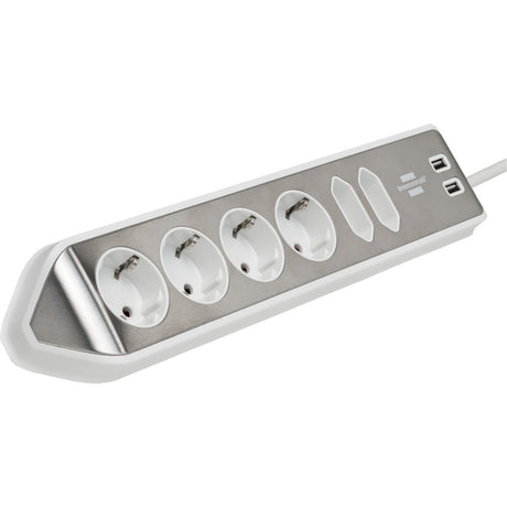 Scatola di collegamento angolare Brennerstuhl ®estilo con funzione di ricarica USB a 6 vie 4 prese di protezione 2 euro argento bianco