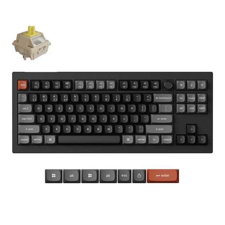 Tastiera meccanica personalizzata wireless Keychron v3 ultra 8K (nera, layout americano (qwerty), pom banana in seta, 80% (tkl), rgb, hot swap, 2,4 ghz | bluetooth 5.3 | usb-c)