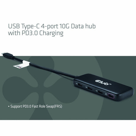 Hub dati Club 3D USB-C a 4 porte 10G con hub USB PD3.0 (nero)
