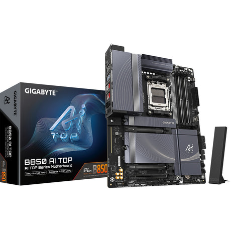 Scheda madre Gigabyte B850 AI Top Socket AM5 (nero grigio, RAID, 2x 10 GB LAN, Wi-Fi 7, BT, audio, ATX)