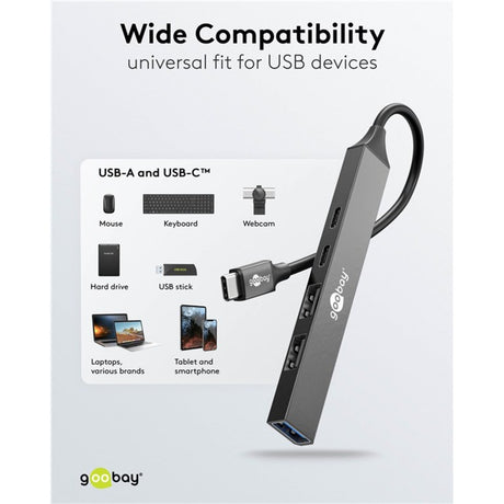 Hub USB sottile Goobay con 5 porte, da USB-C a USB-C USB-A, 5 Gbit s (grigio chiaro)