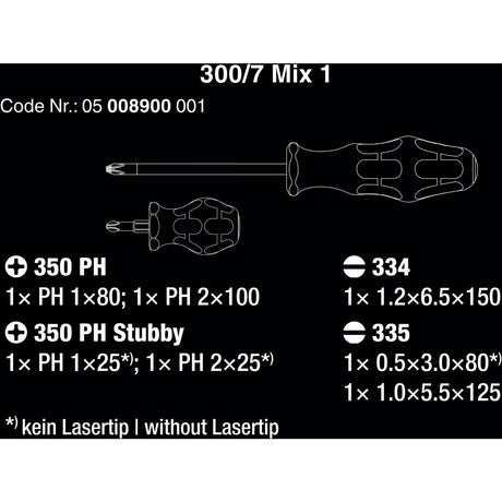 Wera 300 7 mix 1 set di cacciaviti, 7 pezzi (nero verde)