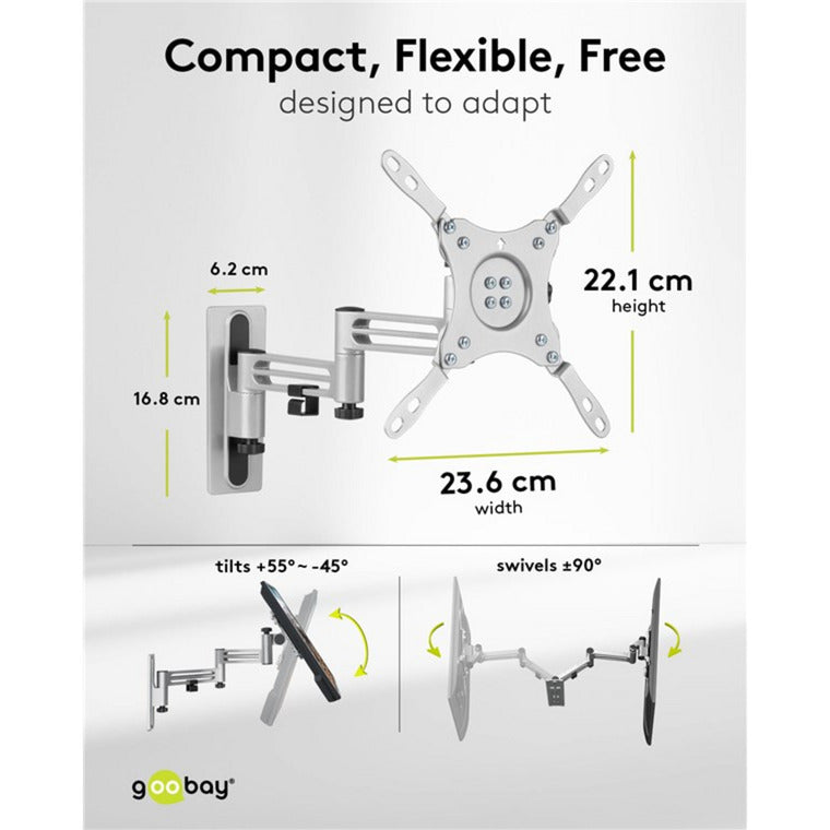 Supporto a parete per TV Goobay caravan fullmotion (m), montaggio a parete da 13 a 43 pollici (argento)