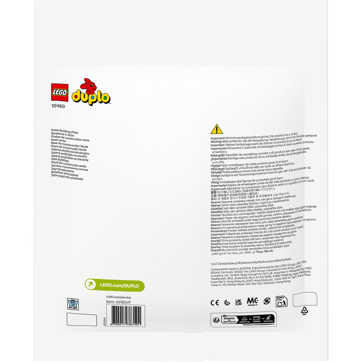 Piastra da costruzione verde Lego Duplo - 10460