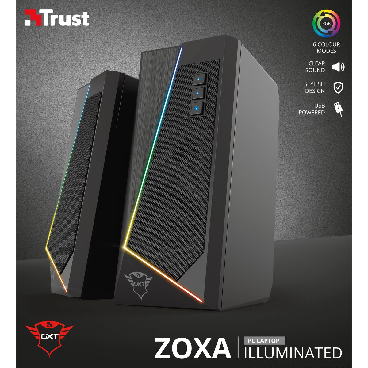 Trust GXT 609 Zoxa Set di altoparlanti illuminati RGB Altoparlante per PC (nero, LED RGB)