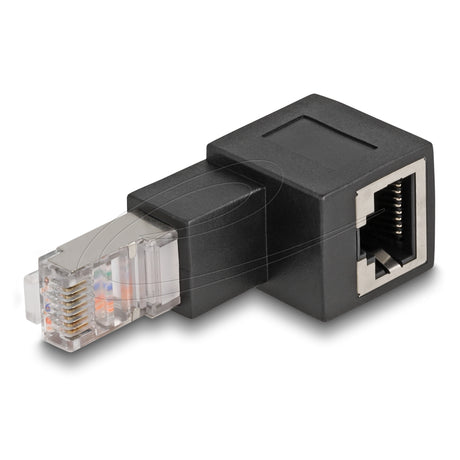 Delock Adattatore da spina RJ45 a jack RJ45 cat.6a angolato a 90° verso il basso (nero)
