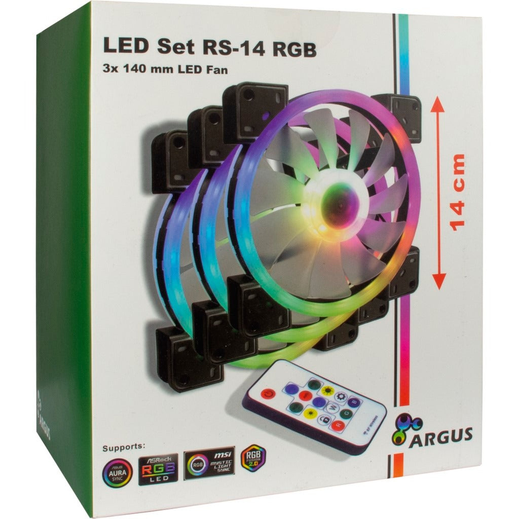 Set di ventole Inter-tech Argus RGB rs-14 (nero, 3 pezzi, 140 x 140 x 25 mm, pwm)