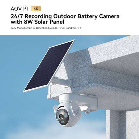 Kit Imou Aov PT 4K (WiFi+4G) Scheda SIM Telecamera di sicurezza SD (Bianco, 8 MP, WiFi 6, 4G LTE, Pannello solare, Rilevamento AI)