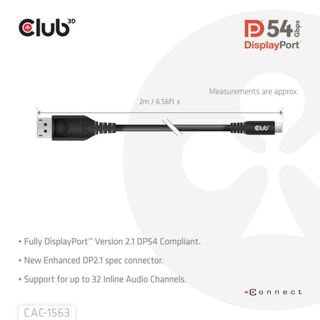 Cavo bidirezionale Club 3D da USB-C a DisplayPort 2.1 DP54, 8K120Hz 2 m (nero)