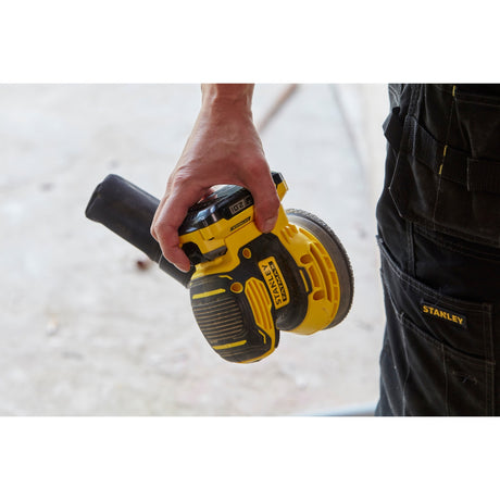 Levigatrice eccentrica Stanley fatmax v20 18v (giallo nero, borsa morbida, batteria (2.0ah) e caricabatterie (2a) inclusi)