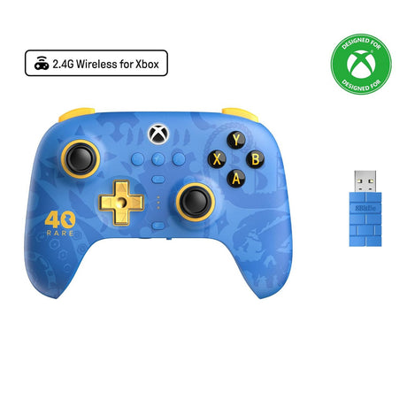 Controller 8bitdo definitivo a 3 modalità per xbox - rara edizione del 40° anniversario (oro blu, serie xbox x|s, xbox one, pc, bluetooth usb-c 2.4 ghz)