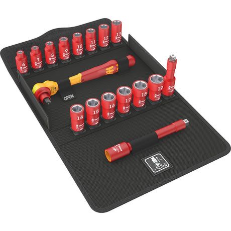 Wera 8100 sb vde 1 set di attrezzi a cricchetto zyklop (rosso giallo, 17 pezzi, isolato, con nottolino di commutazione, azionamento 3 8, metrico)