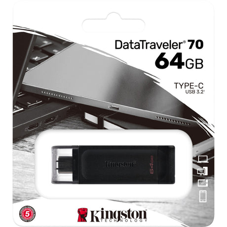 Chiavetta USB Kingston data traveler 70 64 GB (nera, dt70 64 GB, USB-C 3.2 gen 1)