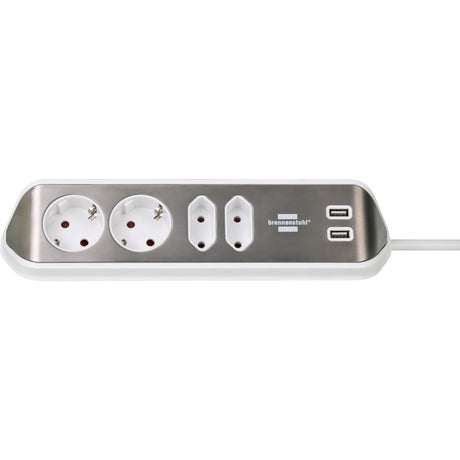 Scatola di collegamento angolare Brennerstuhl ®estilo con funzione di ricarica USB a 4 vie 2 prese di protezione 2 euro argento bianco