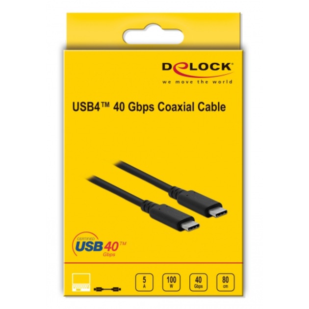Delock Cavo coassiale coassiale USB4 da 40 Gbps (nero, 0,8 metri)
