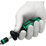 Chiave dinamometrica regolabile per cacciavite dinamometrico Wera serie 7400 Kraftform (nero verde, da 0,3 a 1,2 nm, con supporto a cambio rapido Rapidaptor)