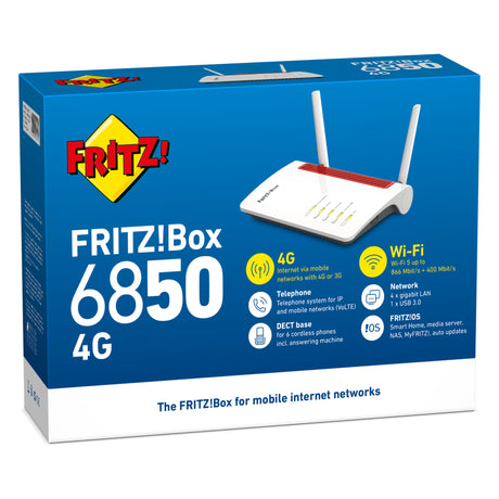 Fritz! router internazionale box 6850 edizione 4g (bianco rosso, mesh wi-fi, 4g 3g)